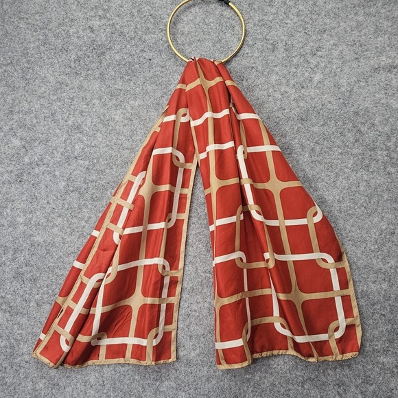 Echo Accessories - Echo Silk Scarf Women Red Tan Chain Link Designer Long Wrap Mod 70s Preppy 14x44